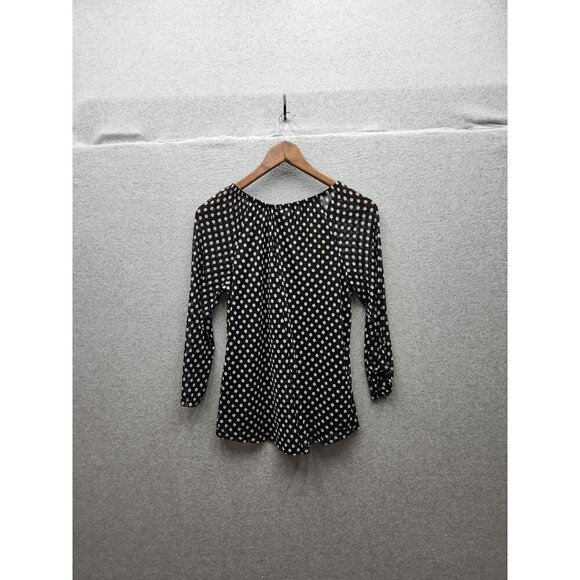 Zoey & Leela Black & White Polka Dot Sheer Blouse With Button Details 3/4 Sleeve - Picture 5 of 5